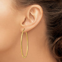 14k Satin and Diamond-cut 2mm Round Tube Hoop Earrings-TC216