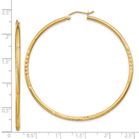 14k Satin and Diamond-cut 2mm Round Tube Hoop Earrings-TC216