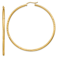 14k Satin and Diamond-cut 2mm Round Tube Hoop Earrings-TC216
