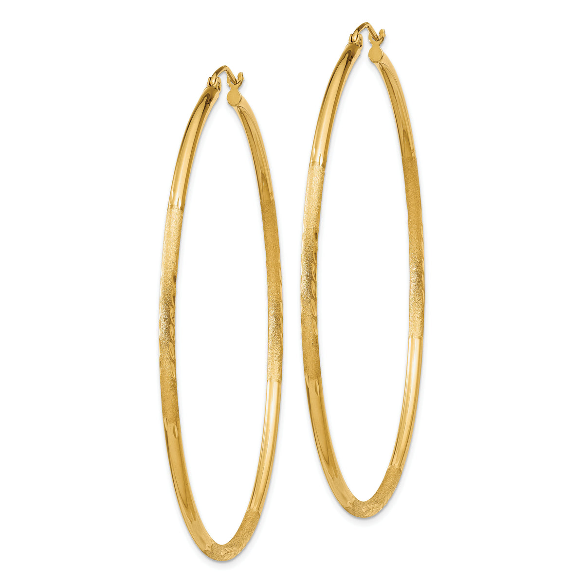 14k Satin and Diamond-cut 2mm Round Tube Hoop Earrings-TC217