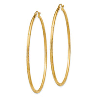 14k Satin and Diamond-cut 2mm Round Tube Hoop Earrings-TC217