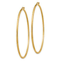 14k Satin and Diamond-cut 2mm Round Tube Hoop Earrings-TC218
