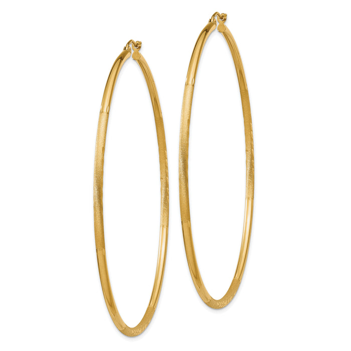 14k Satin and Diamond-cut 2mm Round Tube Hoop Earrings-TC218