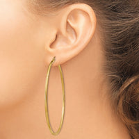 14k Satin and Diamond-cut 2mm Round Tube Hoop Earrings-TC218