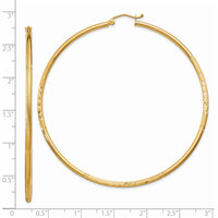 14k Satin and Diamond-cut 2mm Round Tube Hoop Earrings-TC218