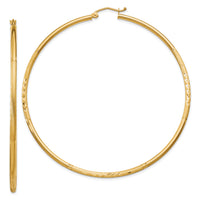 14k Satin and Diamond-cut 2mm Round Tube Hoop Earrings-TC218