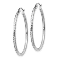 14k White Gold Diamond-cut 2mm Round Tube Hoop Earrings-TC219