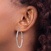14k White Gold Diamond-cut 2mm Round Tube Hoop Earrings-TC219