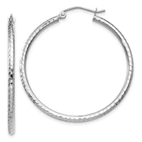 14k White Gold Diamond-cut 2mm Round Tube Hoop Earrings-TC219