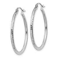 14k White Gold Diamond-cut 2mm Round Tube Hoop Earrings-TC220