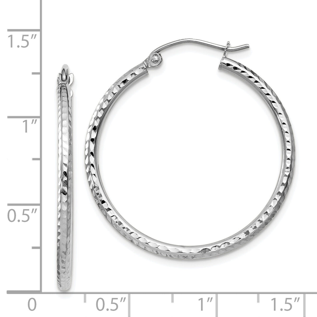 14k White Gold Diamond-cut 2mm Round Tube Hoop Earrings-TC220