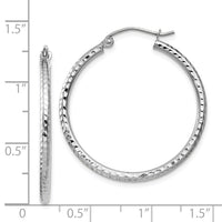 14k White Gold Diamond-cut 2mm Round Tube Hoop Earrings-TC220