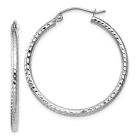 14k White Gold Diamond-cut 2mm Round Tube Hoop Earrings-TC220