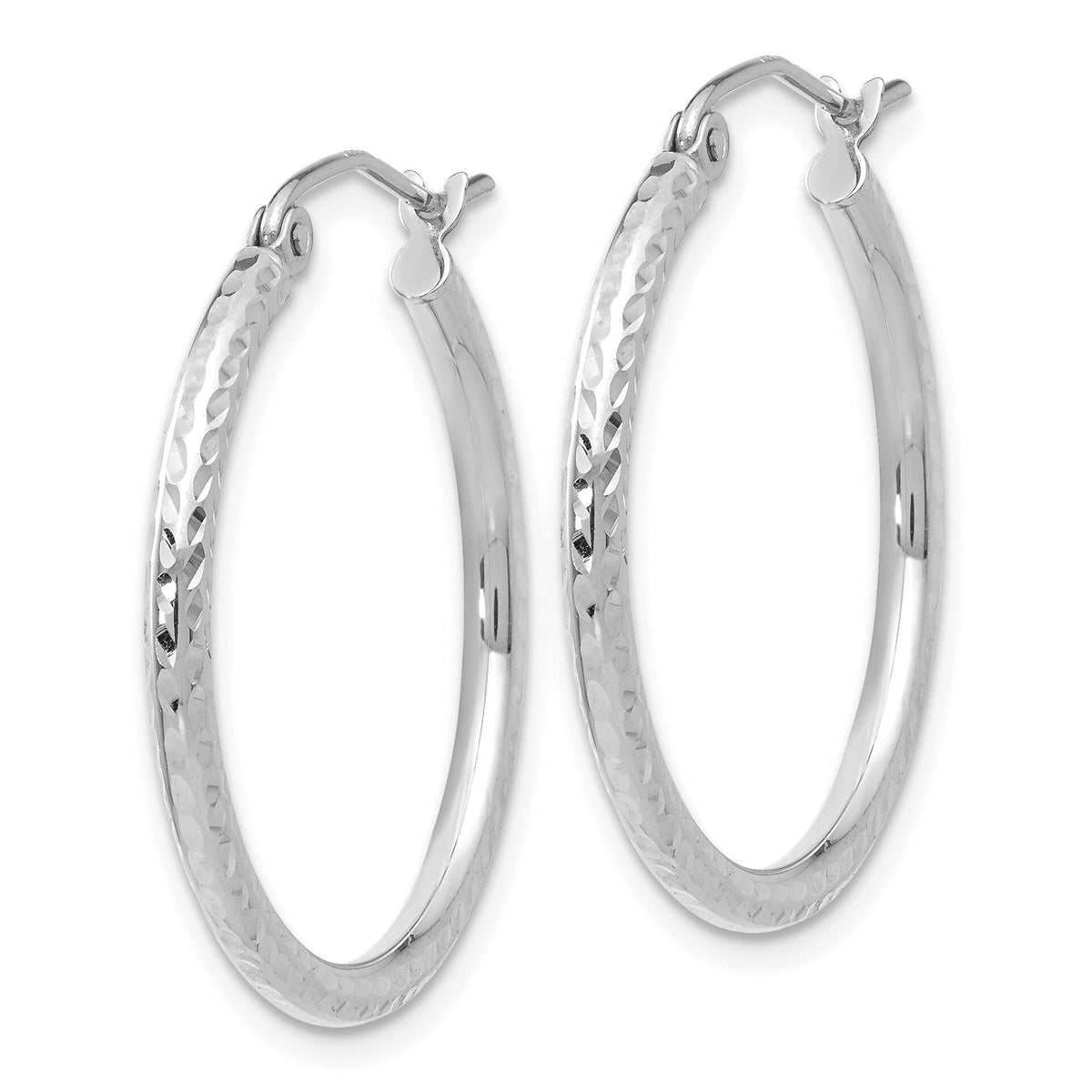 14k White Gold Diamond-cut 2mm Round Tube Hoop Earrings-TC221