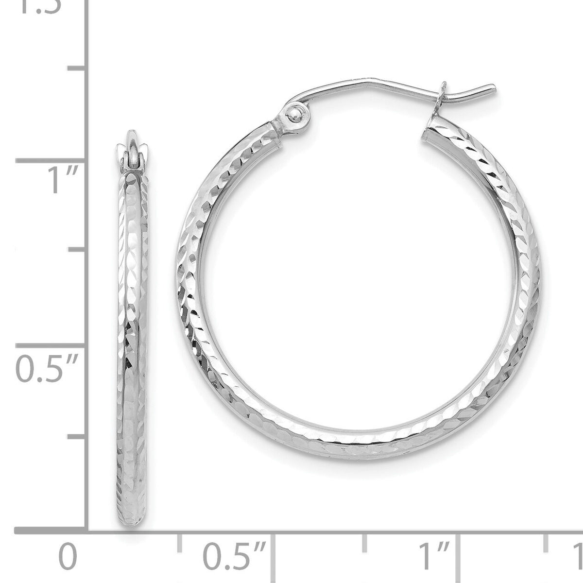 14k White Gold Diamond-cut 2mm Round Tube Hoop Earrings-TC221