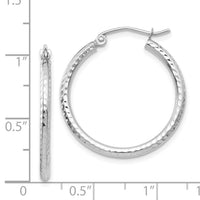 14k White Gold Diamond-cut 2mm Round Tube Hoop Earrings-TC221