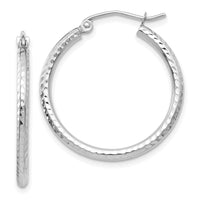 14k White Gold Diamond-cut 2mm Round Tube Hoop Earrings-TC221