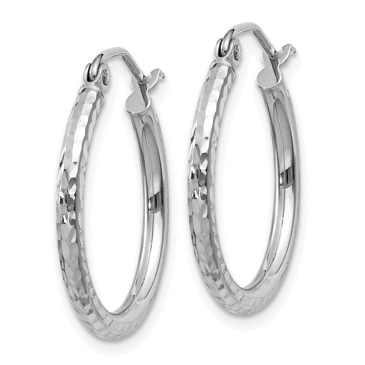 14k White Gold Diamond-cut 2mm Round Tube Hoop Earrings-TC222
