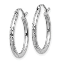 14k White Gold Diamond-cut 2mm Round Tube Hoop Earrings-TC222