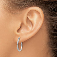 14k White Gold Diamond-cut 2mm Round Tube Hoop Earrings-TC222