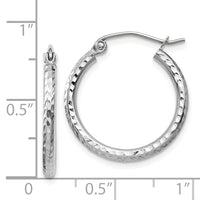 14k White Gold Diamond-cut 2mm Round Tube Hoop Earrings-TC222