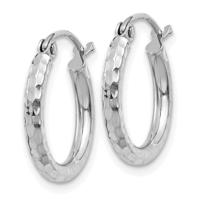 14k White Gold Diamond-cut 2mm Round Tube Hoop Earrings-TC223