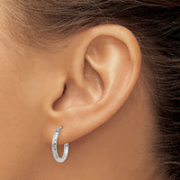 14k White Gold Diamond-cut 2mm Round Tube Hoop Earrings-TC223