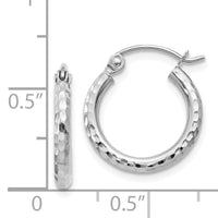 14k White Gold Diamond-cut 2mm Round Tube Hoop Earrings-TC223