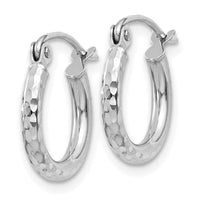 14k White Gold Diamond-cut 2mm Round Tube Hoop Earrings-TC224