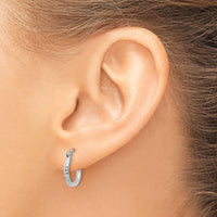 14k White Gold Diamond-cut 2mm Round Tube Hoop Earrings-TC224