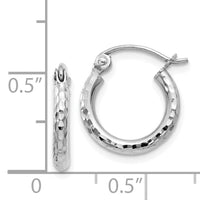 14k White Gold Diamond-cut 2mm Round Tube Hoop Earrings-TC224