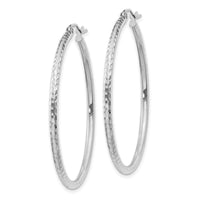 14k White Gold Diamond-cut 2mm Round Tube Hoop Earrings-TC225
