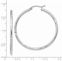 14k White Gold Diamond-cut 2mm Round Tube Hoop Earrings-TC225