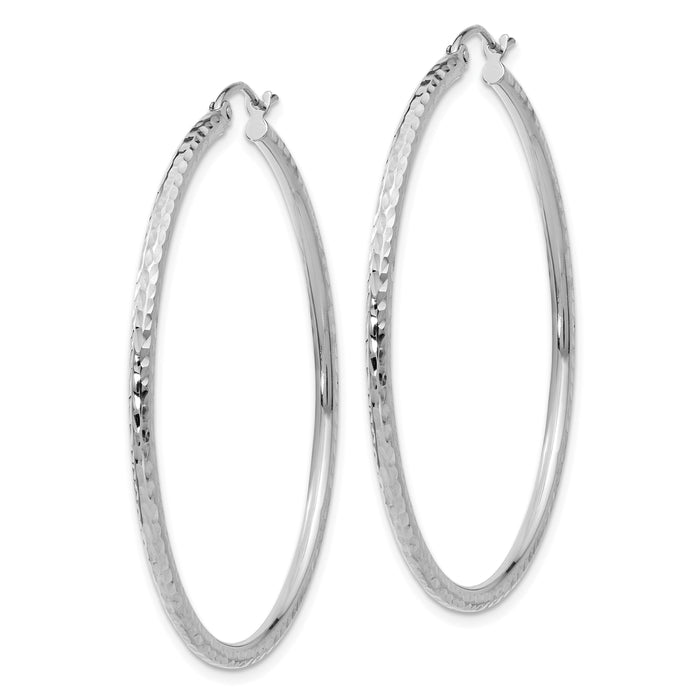 14k White Gold Diamond-cut 2mm Round Tube Hoop Earrings-TC226