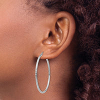 14k White Gold Diamond-cut 2mm Round Tube Hoop Earrings-TC226