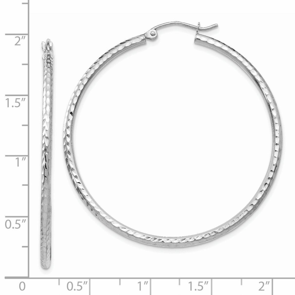 14k White Gold Diamond-cut 2mm Round Tube Hoop Earrings-TC226