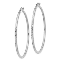 14k White Gold Diamond-cut 2mm Round Tube Hoop Earrings-TC227