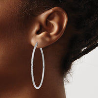 14k White Gold Diamond-cut 2mm Round Tube Hoop Earrings-TC227