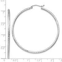 14k White Gold Diamond-cut 2mm Round Tube Hoop Earrings-TC227