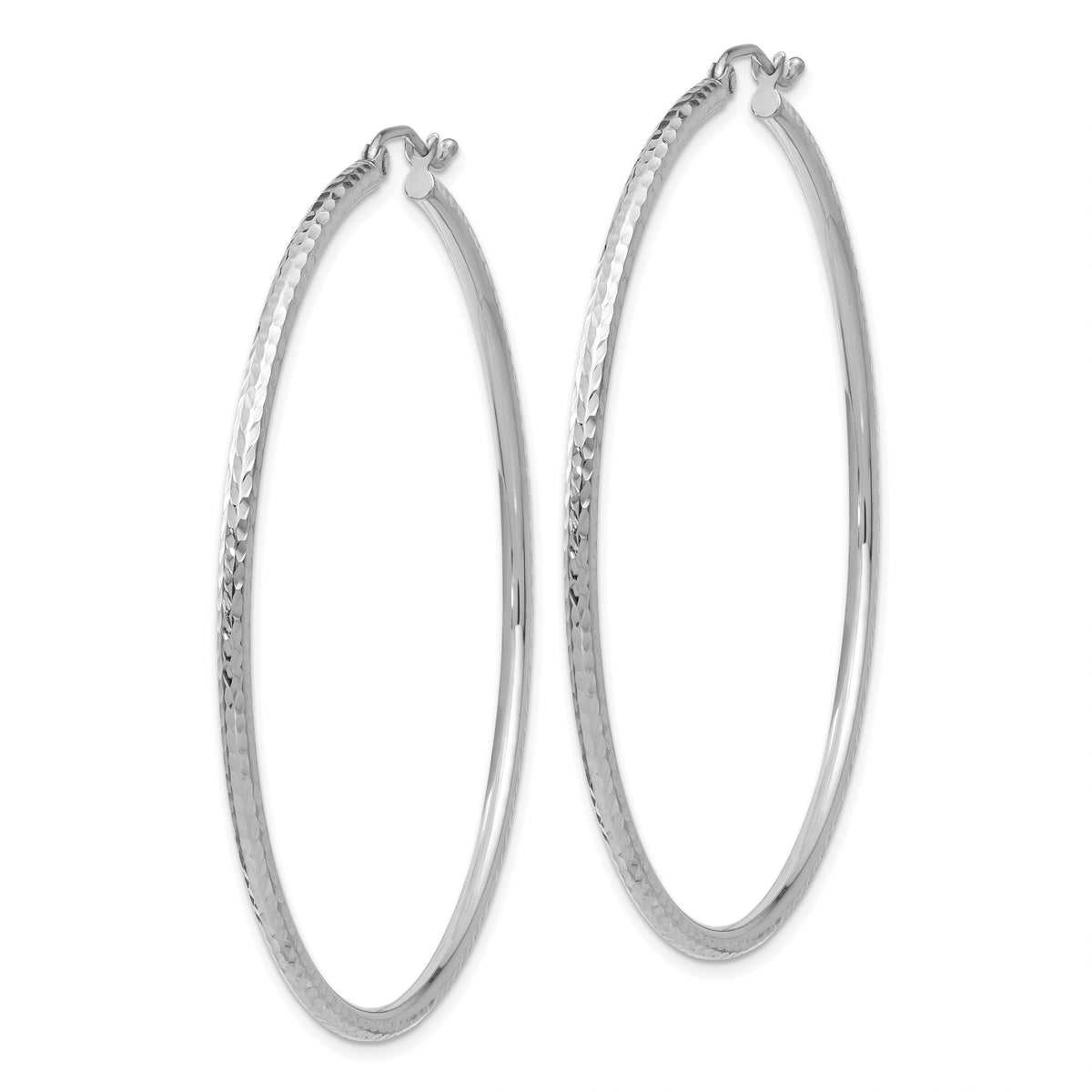 14k White Gold Diamond-cut 2mm Round Tube Hoop Earrings-TC228