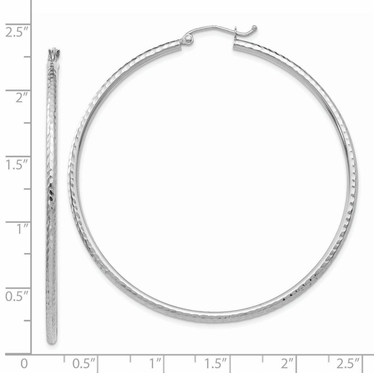 14k White Gold Diamond-cut 2mm Round Tube Hoop Earrings-TC228