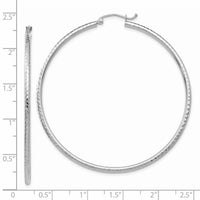 14k White Gold Diamond-cut 2mm Round Tube Hoop Earrings-TC228