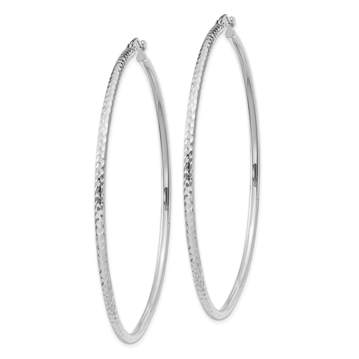 14k White Gold Diamond-cut 2mm Round Tube Hoop Earrings-TC229