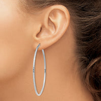14k White Gold Diamond-cut 2mm Round Tube Hoop Earrings-TC229