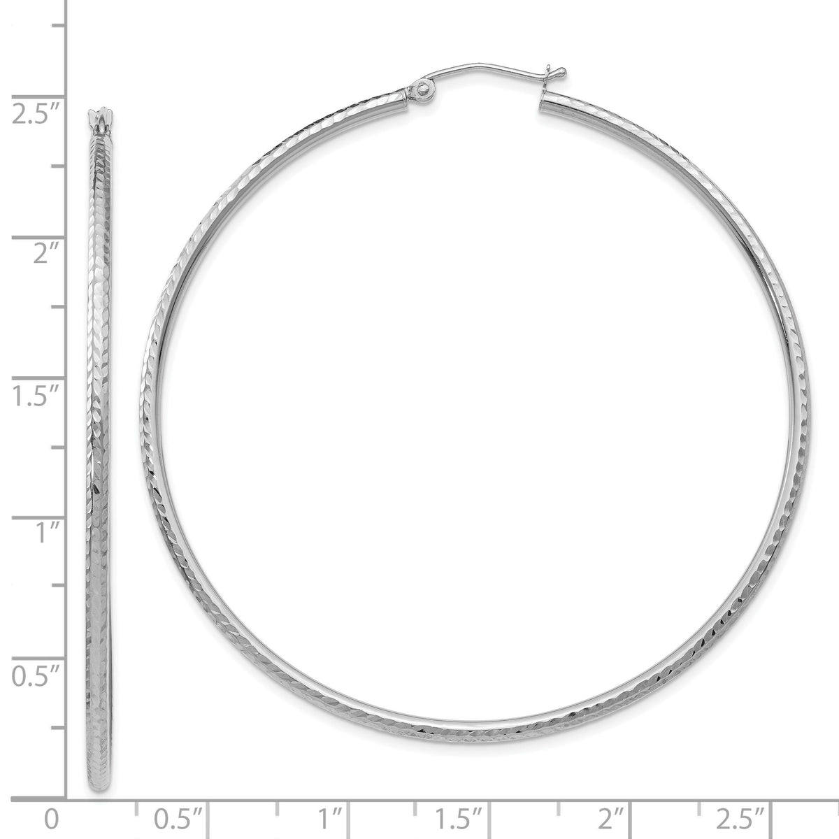 14k White Gold Diamond-cut 2mm Round Tube Hoop Earrings-TC229