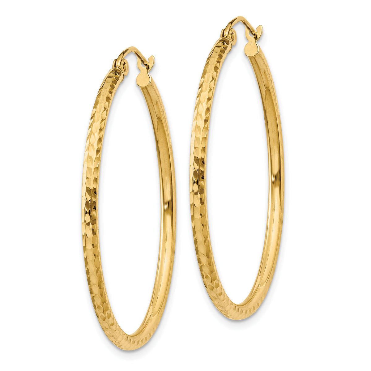14k Diamond-cut 2mm Round Tube Hoop Earrings-TC230