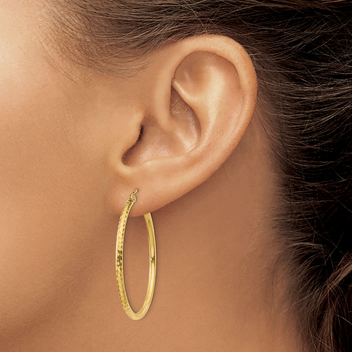 14k Diamond-cut 2mm Round Tube Hoop Earrings-TC230