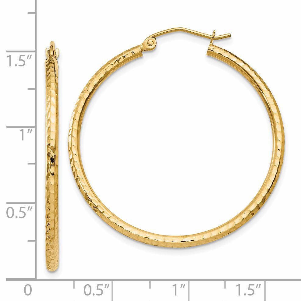 14k Diamond-cut 2mm Round Tube Hoop Earrings-TC230