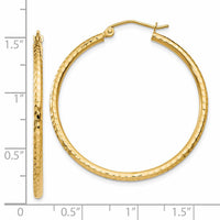 14k Diamond-cut 2mm Round Tube Hoop Earrings-TC230