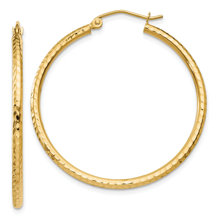 14k Diamond-cut 2mm Round Tube Hoop Earrings-TC230